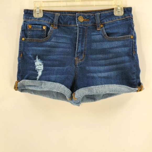 Juniors Indigo Rein medium wash mid-rise jean shorts 9 - Picture 1 of 11
